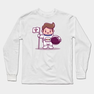 Cute Astronaut Kid Cartoon Vector Icon Illustration Long Sleeve T-Shirt